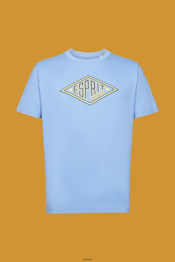 Men Esprit Light Blue Lavender Logo print cotton t-shirt T-Shirts XF4444627 - Image 5