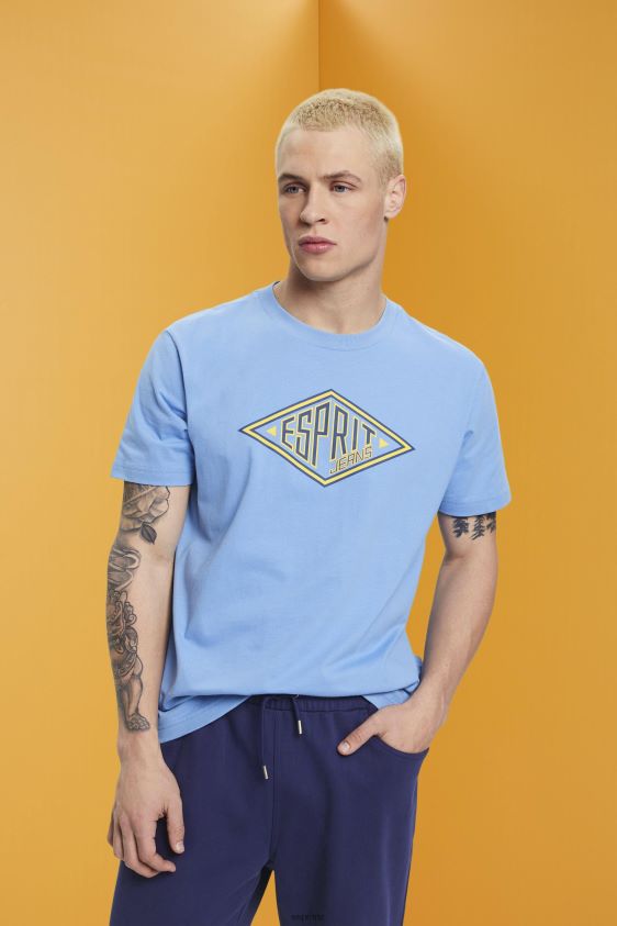 men_esprit_light_blue_lavender_logo_print_cotton_t_shirt_t_shirts_xf4444627.jpg Men Esprit Light Blue Lavender Logo print cotton t-shirt T-Shirts XF4444627 - Image 1