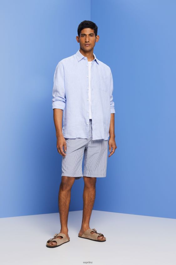 Men Esprit Light Blue Lavender Striped shirt, 100% linen Shirts XF4444597 - Image 2
