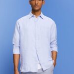 Men Esprit Light Blue Lavender Striped shirt, 100% linen Shirts XF4444597