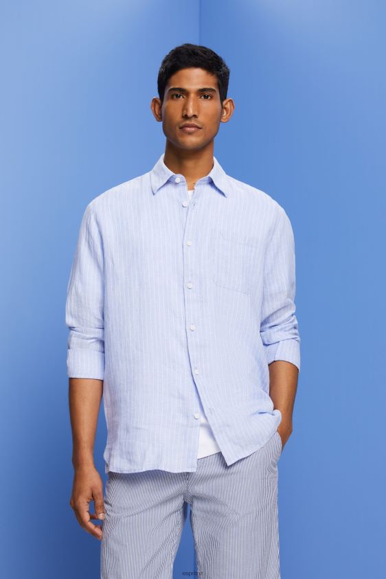 Men Esprit Light Blue Lavender Striped shirt, 100% linen Shirts XF4444597 - Image 1