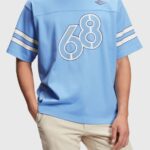 Men Esprit Light Blue Lavender Striped sleeve graphic print tee T-Shirts XF4444807
