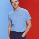 Men Esprit Light Blue Lavender T-shirt with logo print T-Shirts XF4444602
