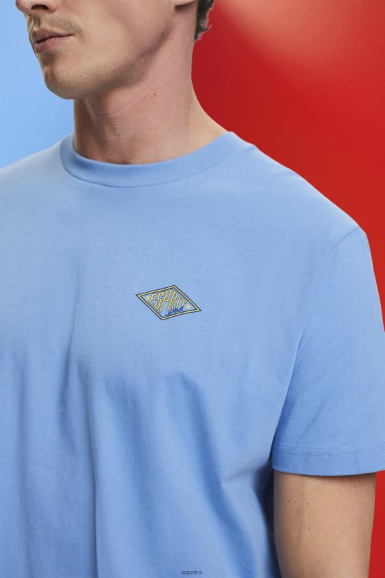 Men Esprit Light Blue Lavender T-shirt with logo print T-Shirts XF4444602 - Image 3