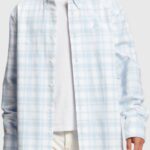 Men Esprit Light Blue Plaid flannel shirt Shirts XF4444791