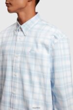 Men Esprit Light Blue Plaid flannel shirt Shirts XF4444791 - Image 4
