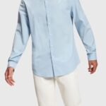 Men Esprit Light Blue Slim fit dolphin badge poplin shirt Shirts XF4444803