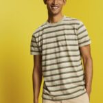 Men Esprit Light Green Striped jersey t-shirt, 100% cotton T-Shirts XF4444735