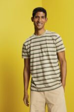 Men Esprit Light Green Striped jersey t-shirt, 100% cotton T-Shirts XF4444735