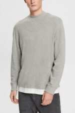 Men Esprit Light Grey Ribbed long sleeve top Long Sleeve XF4444817