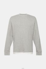 Men Esprit Light Grey Ribbed long sleeve top Long Sleeve XF4444817 - Image 5