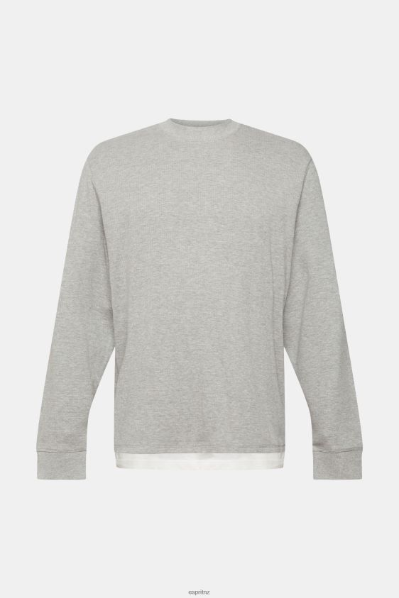 Men Esprit Light Grey Ribbed long sleeve top Long Sleeve XF4444817 - Image 5