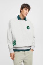 Men Esprit Light Grey Varsity patch sweatshirt Sweatshirts & Hoodies XF4444808