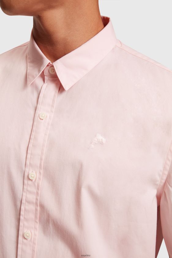 Men Esprit Light Pink Slim fit dolphin badge poplin shirt Shirts XF4444804 - Image 4