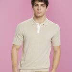 Men Esprit Light Taupe Blended TENCEL and sustainable cotton polo shirt Polos XF4444759