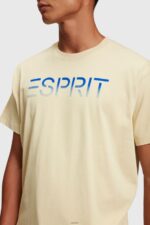 Men Esprit Light Taupe Chest flocked logo applique t-shirt T-Shirts XF4444608 - Image 2
