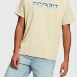 Men Esprit Light Taupe Chest flocked logo applique t-shirt T-Shirts XF4444608