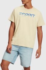 Men Esprit Light Taupe Chest flocked logo applique t-shirt T-Shirts XF4444608