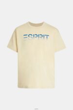 Men Esprit Light Taupe Chest flocked logo applique t-shirt T-Shirts XF4444608 - Image 4