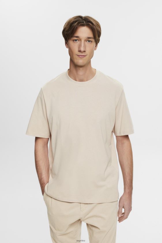 Men Esprit Light Taupe Cotton crewneck T-shirt T-Shirts XF4444722 - Image 1