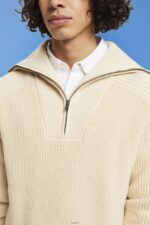 Men Esprit Light Taupe Half-zip knitted jumper Sweaters XF4444761 - Image 3
