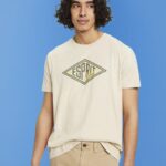 Men Esprit Light Taupe Logo print cotton t-shirt T-Shirts XF4444625