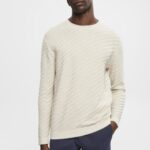 Men Esprit Light Taupe Textured crew neck jumper Sweaters XF4444718