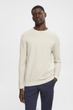 Men Esprit Light Taupe Textured crew neck jumper Sweaters XF4444718