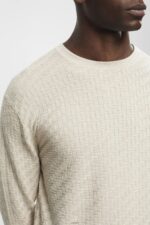 Men Esprit Light Taupe Textured crew neck jumper Sweaters XF4444718 - Image 3
