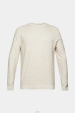 Men Esprit Light Taupe Textured crew neck jumper Sweaters XF4444718 - Image 5