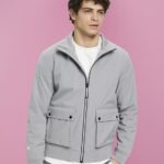 Men Esprit Medium Grey Herringbone softshell jacket Jackets XF4444729