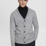 Men Esprit Medium Grey Knitted cardigan with buttons Sweaters XF4444697