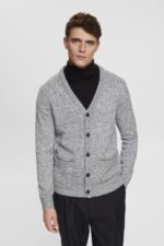 Men Esprit Medium Grey Knitted cardigan with buttons Sweaters XF4444697
