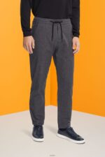 Men Esprit Medium Grey Pinstripe trousers with drawstring waistband Trousers & Pants XF4444815