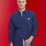 Men Esprit Navy Button-down cotton shirt Shirts XF4444660