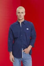 Men Esprit Navy Button-down cotton shirt Shirts XF4444660