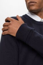 Men Esprit Navy Cotton Crewneck Sweatshirt Sweatshirts & Hoodies XF4444579 - Image 3