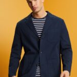 Men Esprit Navy Cotton-Twill Blazer Jacket Jackets XF4444621