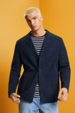 Men Esprit Navy Cotton-Twill Blazer Jacket Jackets XF4444621