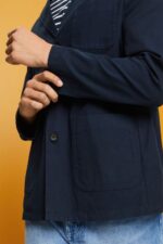 Men Esprit Navy Cotton-Twill Blazer Jacket Jackets XF4444621 - Image 3