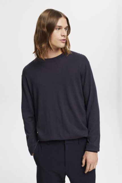 Men Esprit Navy Fine knit jumper Sweaters XF4444684