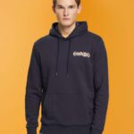 Men Esprit Navy Hoodie with small logo print Sweatshirts & Hoodies XF4444827