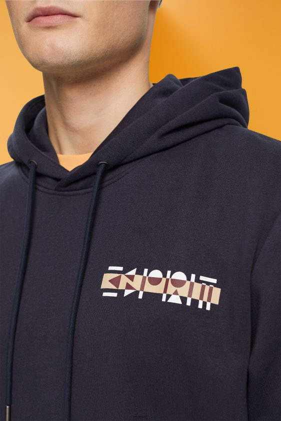 Men Esprit Navy Hoodie with small logo print Sweatshirts & Hoodies XF4444827 - Image 3