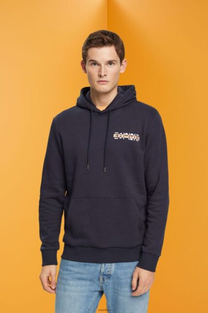 Men Esprit Navy Hoodie with small logo print Sweatshirts & Hoodies XF4444827