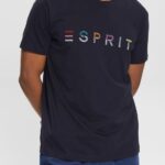 Men Esprit Navy Jersey T-shirt with an embroidered logo T-Shirts XF4444917