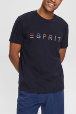 Men Esprit Navy Jersey T-shirt with an embroidered logo T-Shirts XF4444917