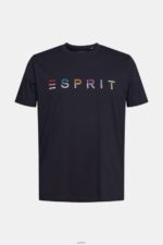 Men Esprit Navy Jersey T-shirt with an embroidered logo T-Shirts XF4444917 - Image 5