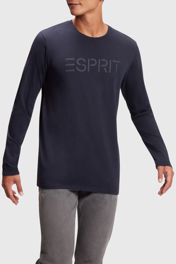 Men Esprit Navy Logo print jersey t-shirt T-Shirts XF4444866 - Image 1