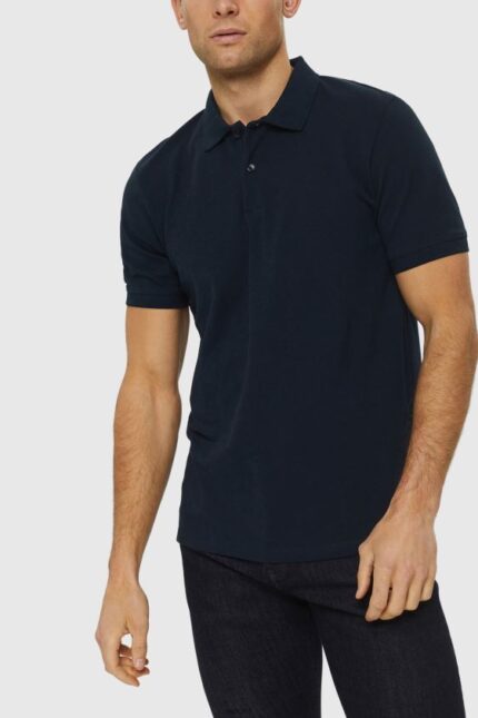 Men Esprit Navy Pima cotton pique polo shirt Polos XF4444925