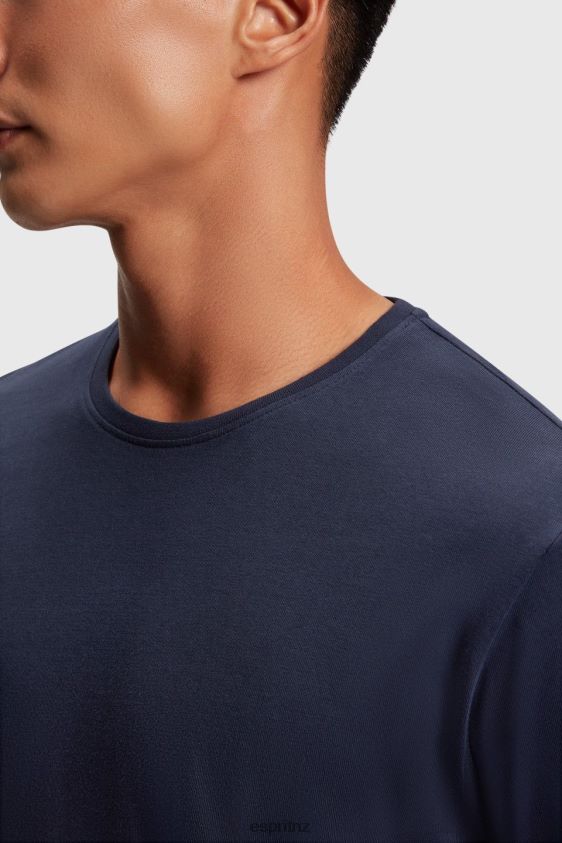 Men Esprit Navy Regular solid jersey t-shirt T-Shirts XF4444860 - Image 2